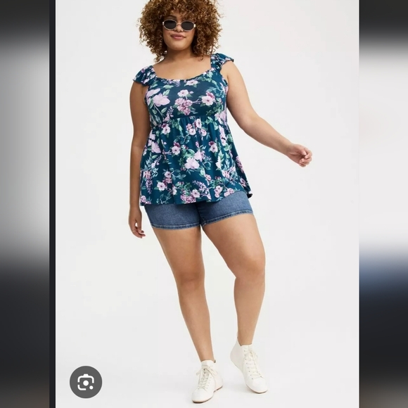 Torrid Blue Ruffled Sleeveless Tank Top - Picture 3 of 11